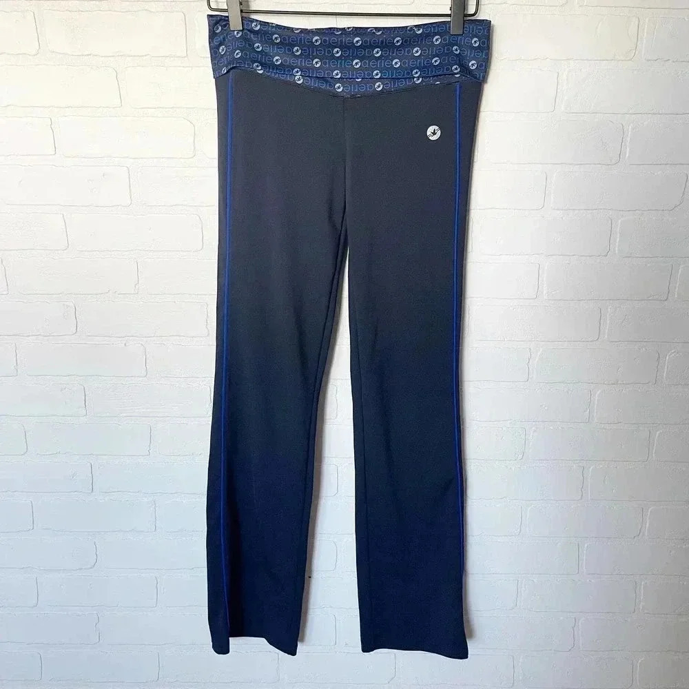 Aerie Women's Stretch‎ Logo High Waist Straight Leg Pants Leggings Black Small